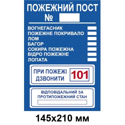 Знак категории 210х145 мм Пожарный пост